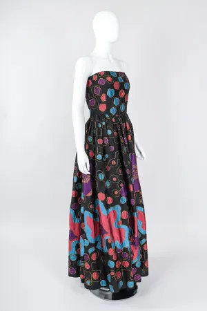Strapless Abstract Applique Gown
