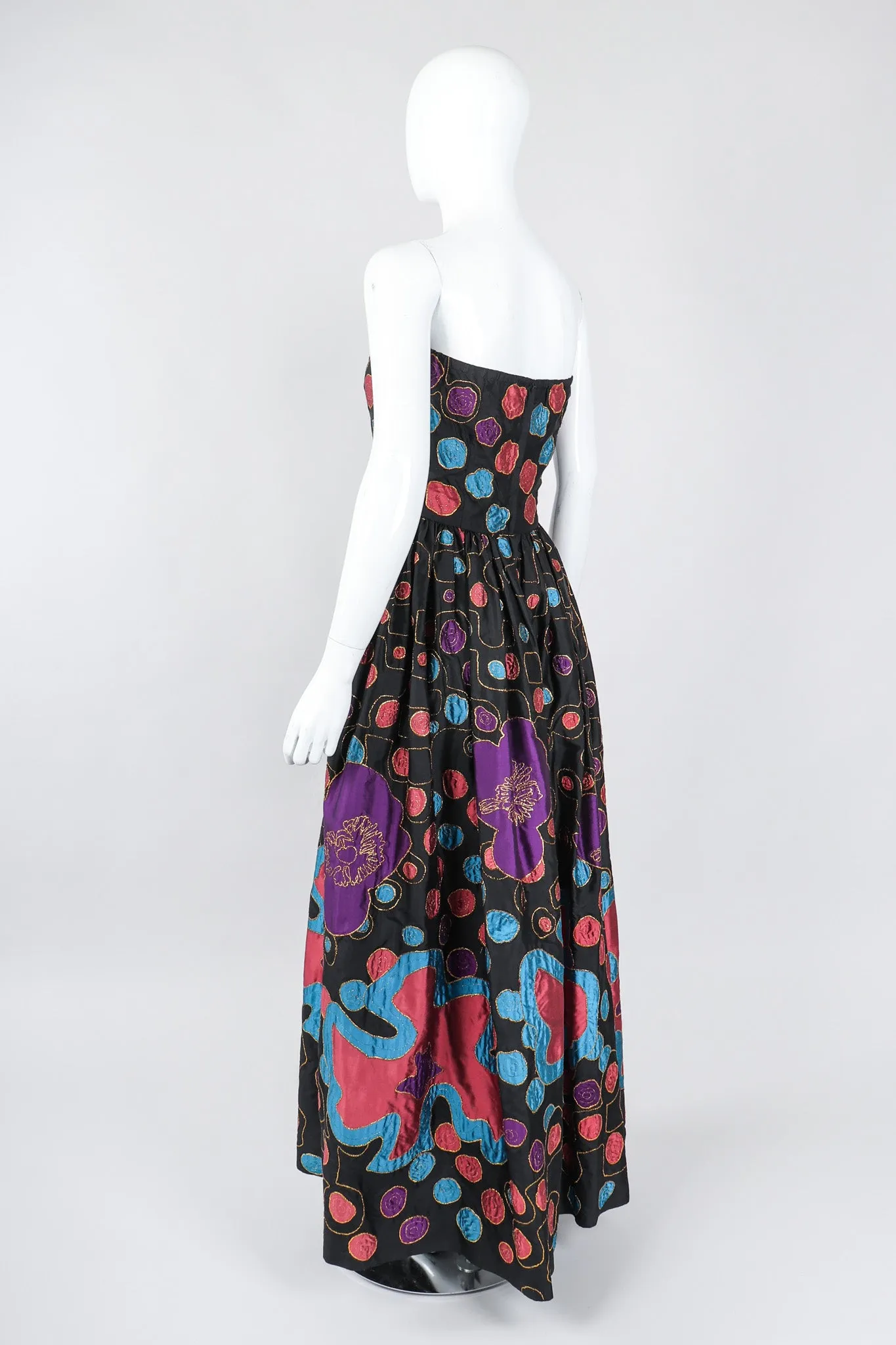 Strapless Abstract Applique Gown