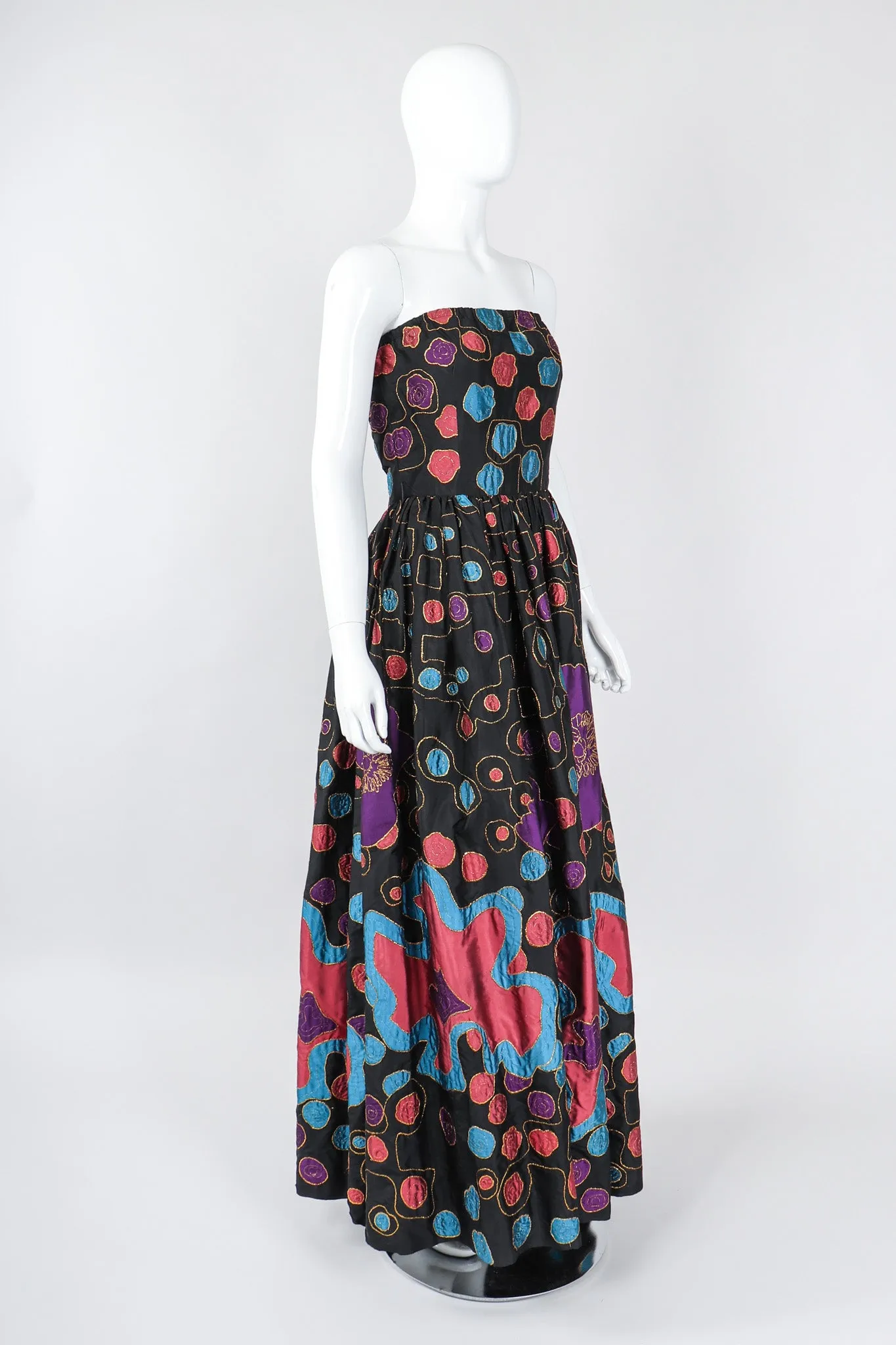 Strapless Abstract Applique Gown