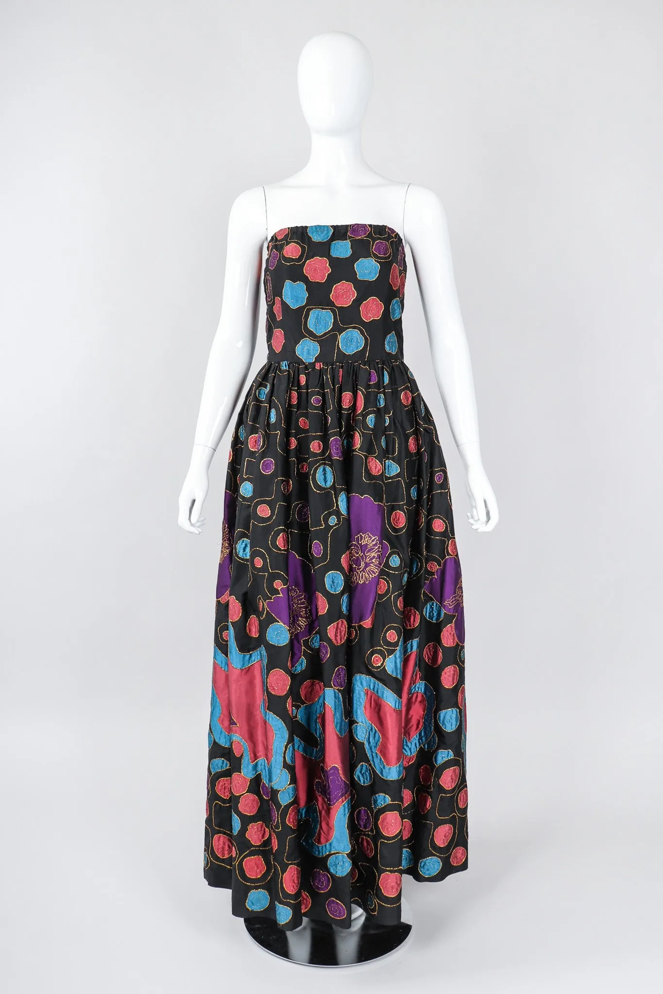 Strapless Abstract Applique Gown