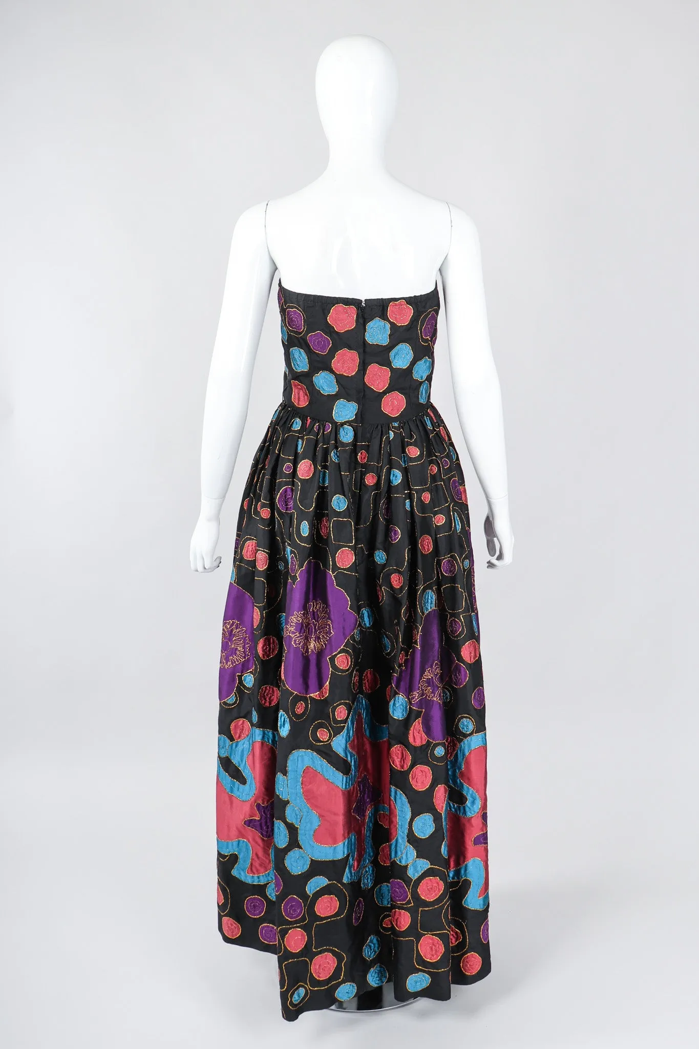 Strapless Abstract Applique Gown