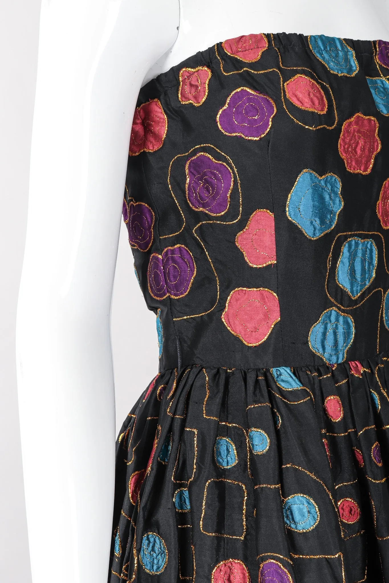 Strapless Abstract Applique Gown