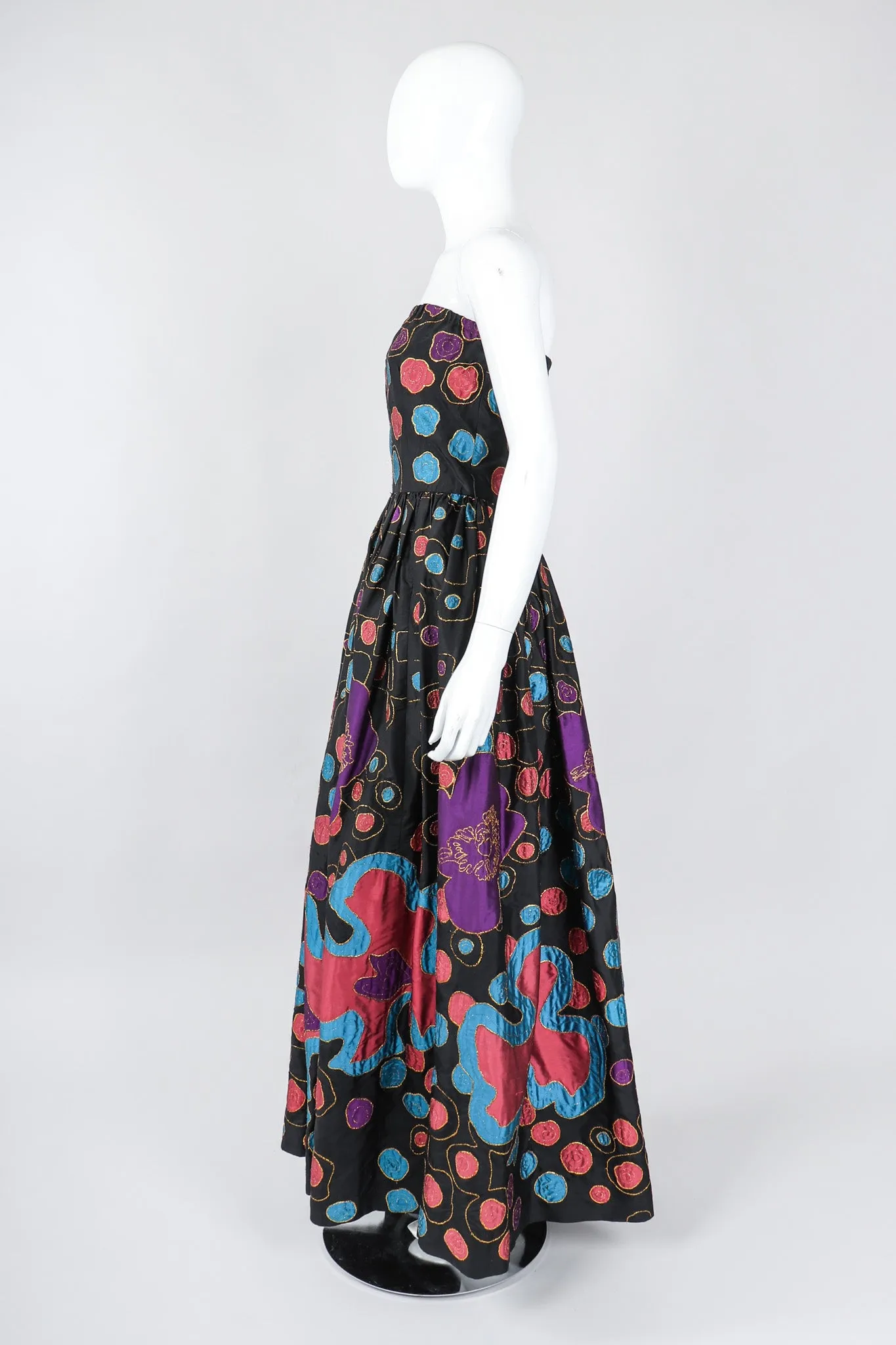 Strapless Abstract Applique Gown