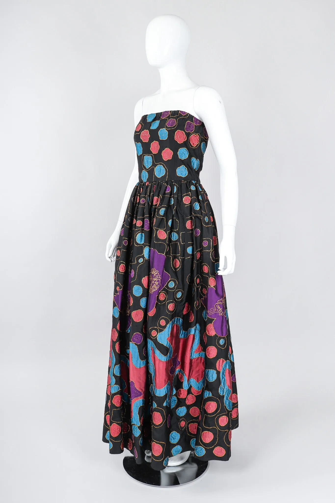 Strapless Abstract Applique Gown