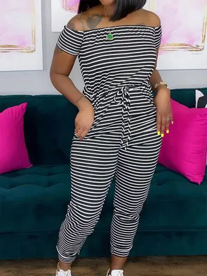Stripe Off-Shoulder Jumpsuit
