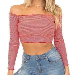 Striped Crop Off-Shoulder