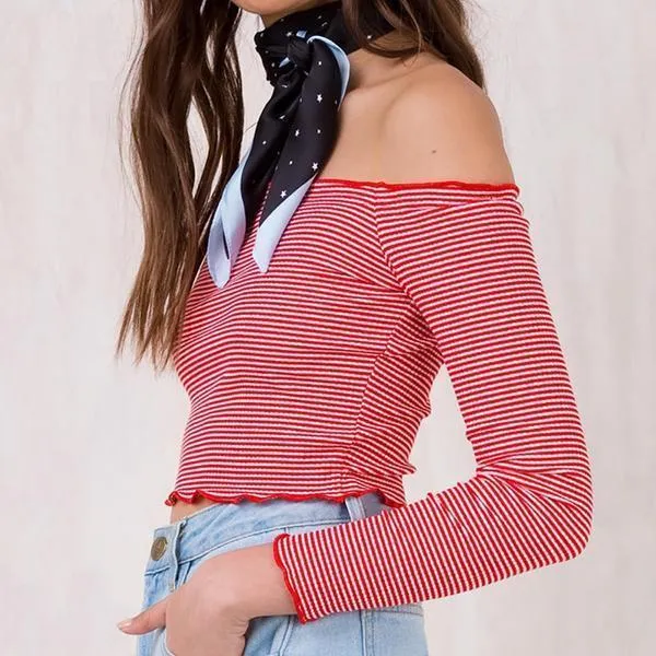 Striped Crop Off-Shoulder