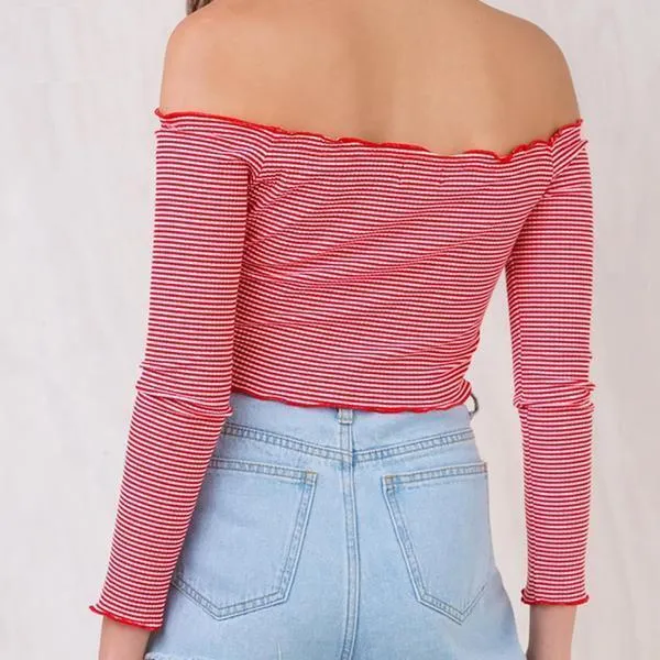 Striped Crop Off-Shoulder