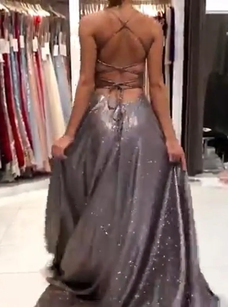 Stunning Spaghetti-Straps V-Neck Long Evening Prom Dress Online