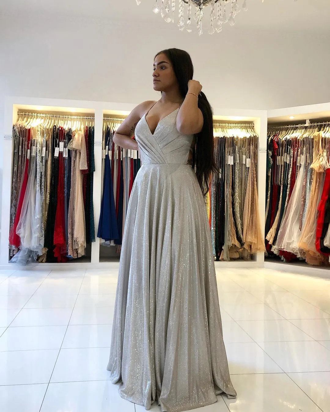 Stunning Spaghetti-Straps V-Neck Long Evening Prom Dress Online