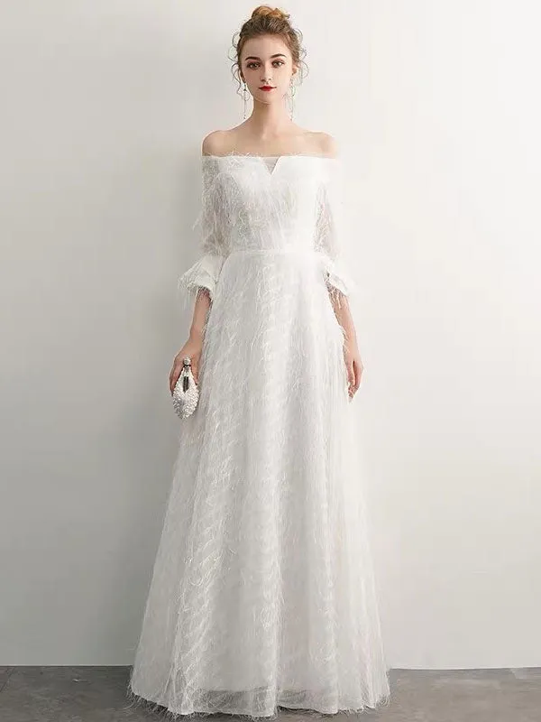 Stunning White Evening Dresses Long Off Shoulder Long Sleeve Maxi Formal Evening Gowns