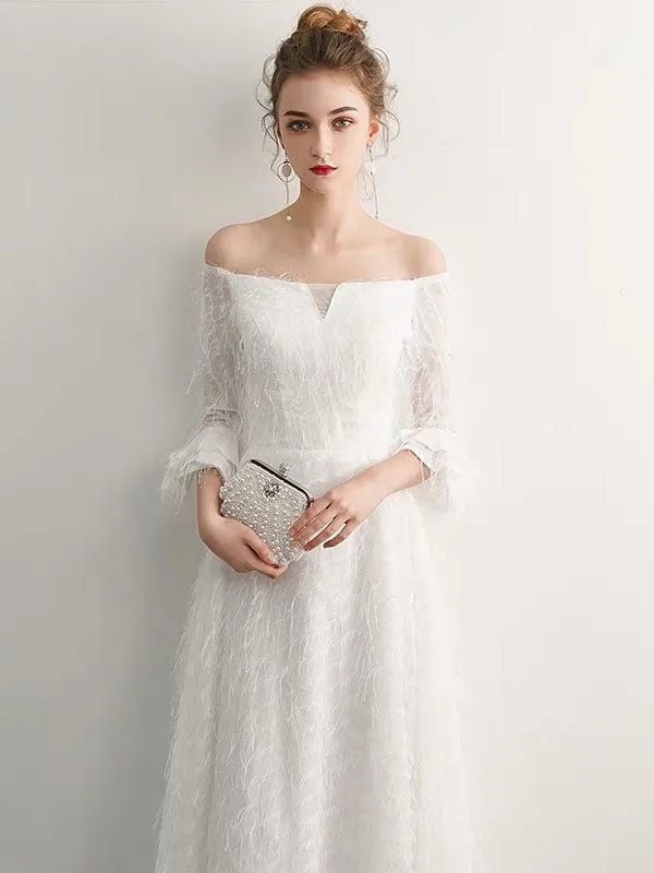 Stunning White Evening Dresses Long Off Shoulder Long Sleeve Maxi Formal Evening Gowns