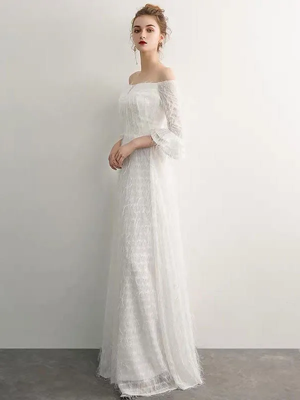 Stunning White Evening Dresses Long Off Shoulder Long Sleeve Maxi Formal Evening Gowns