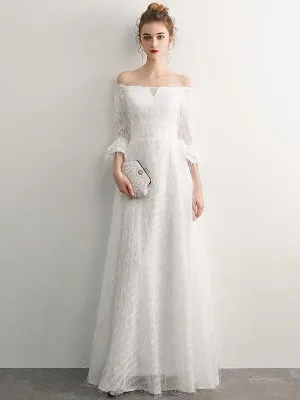 Stunning White Evening Dresses Long Off Shoulder Long Sleeve Maxi Formal Evening Gowns