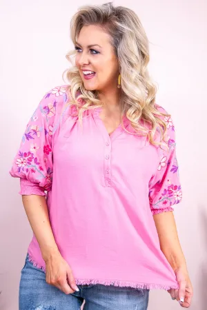 Style Traditions Pink/Multi Color Floral Embroidered Top - T8982PK