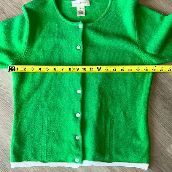 Susan Bristol Green/White Cardigan Sweater -Medium