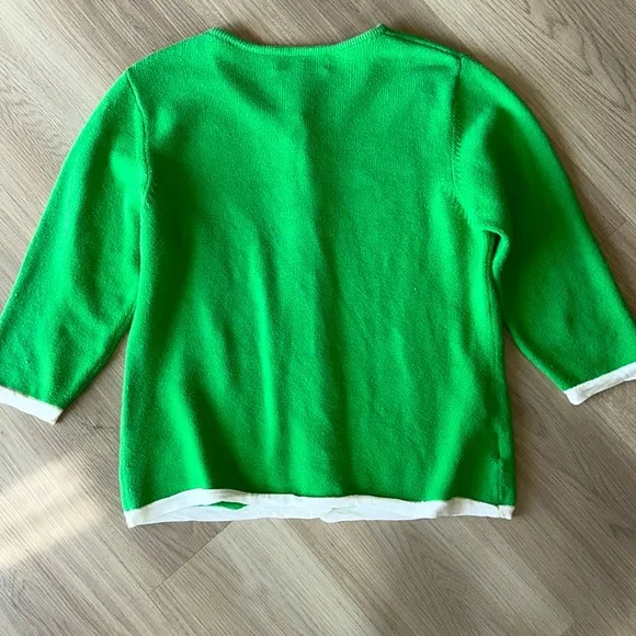 Susan Bristol Green/White Cardigan Sweater -Medium