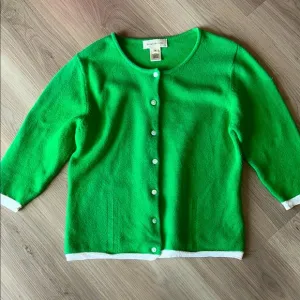 Susan Bristol Green/White Cardigan Sweater -Medium