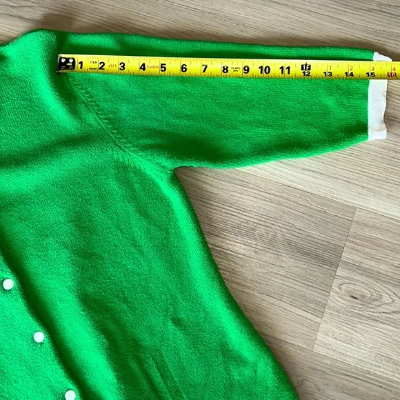 Susan Bristol Green/White Cardigan Sweater -Medium