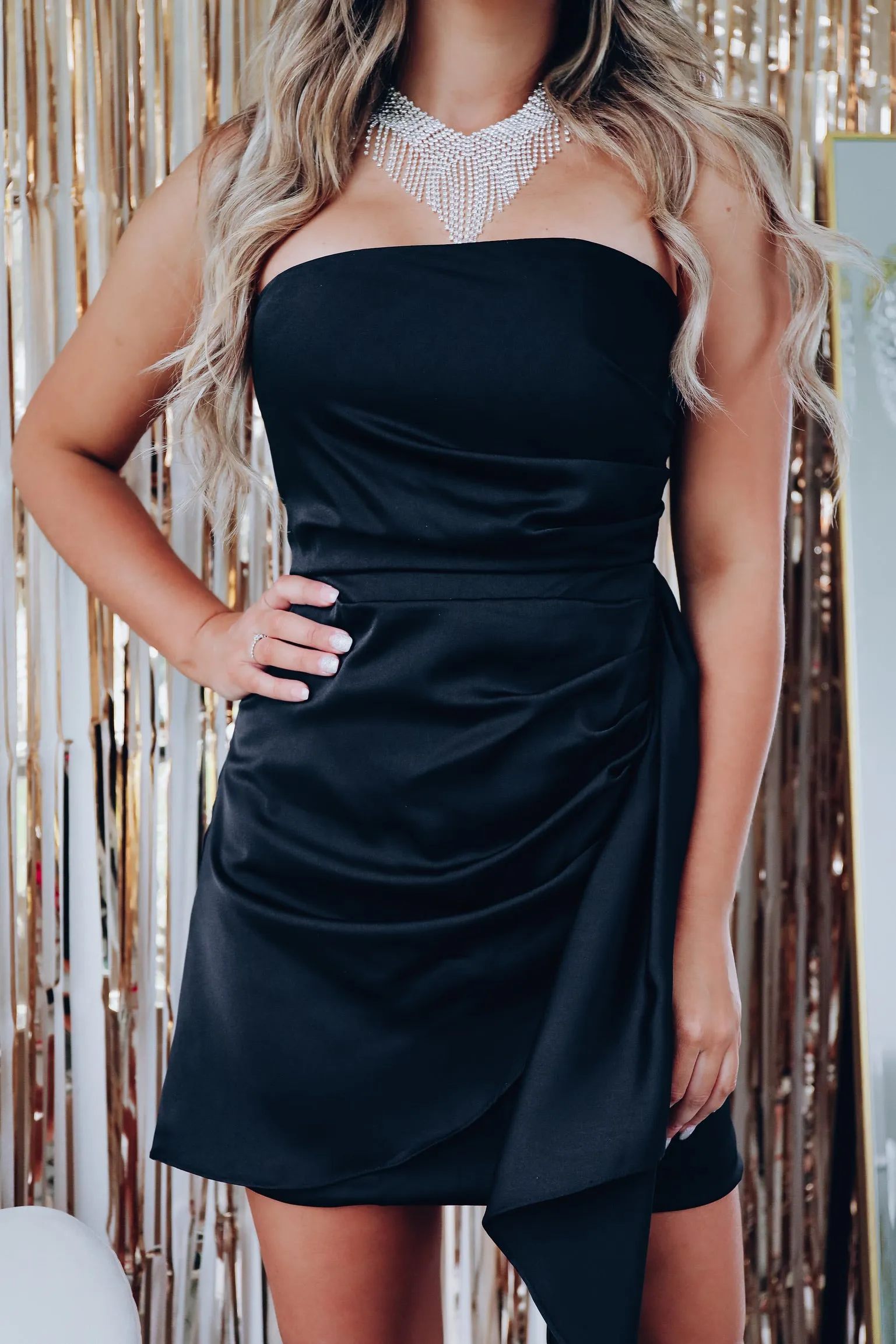 Temptation Pleated Mini Dress - Black