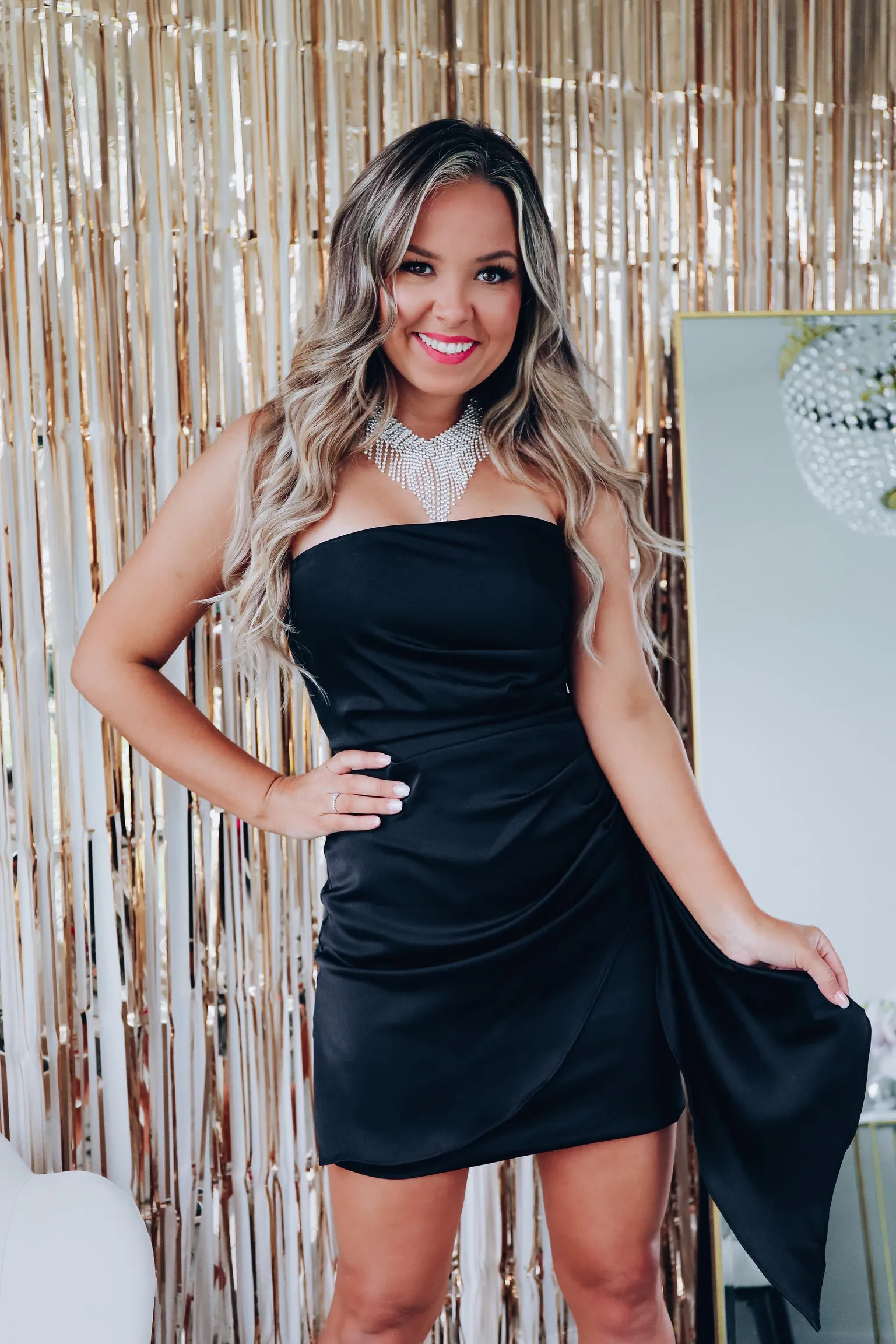 Temptation Pleated Mini Dress - Black