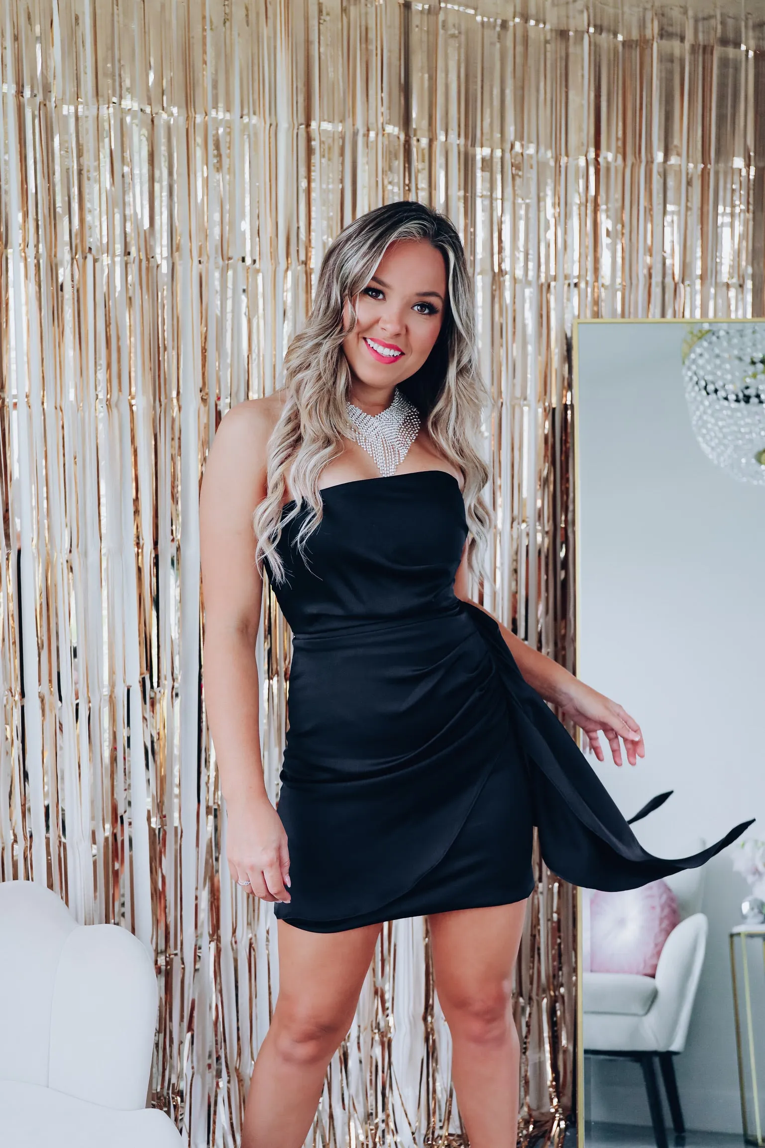 Temptation Pleated Mini Dress - Black