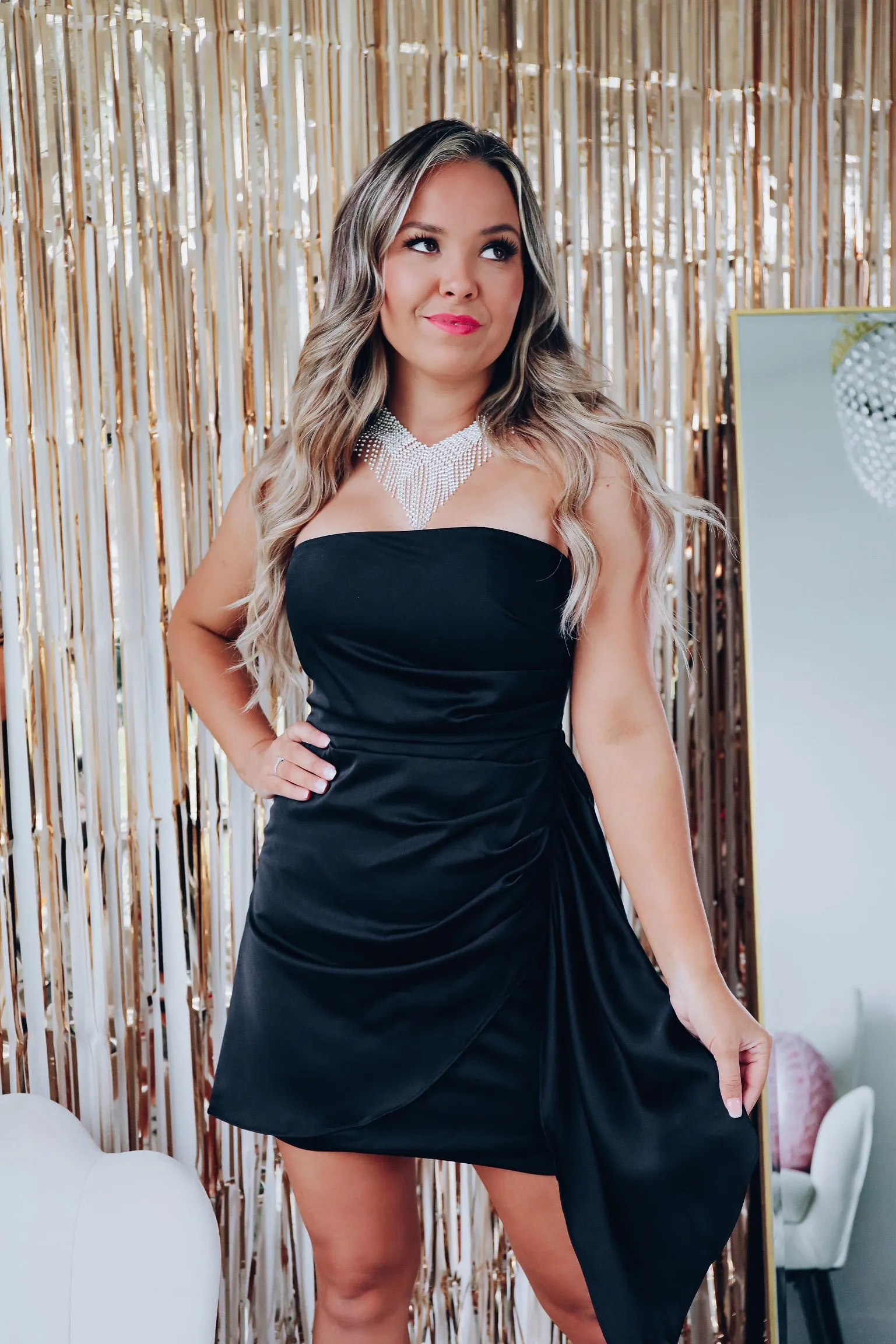 Temptation Pleated Mini Dress - Black