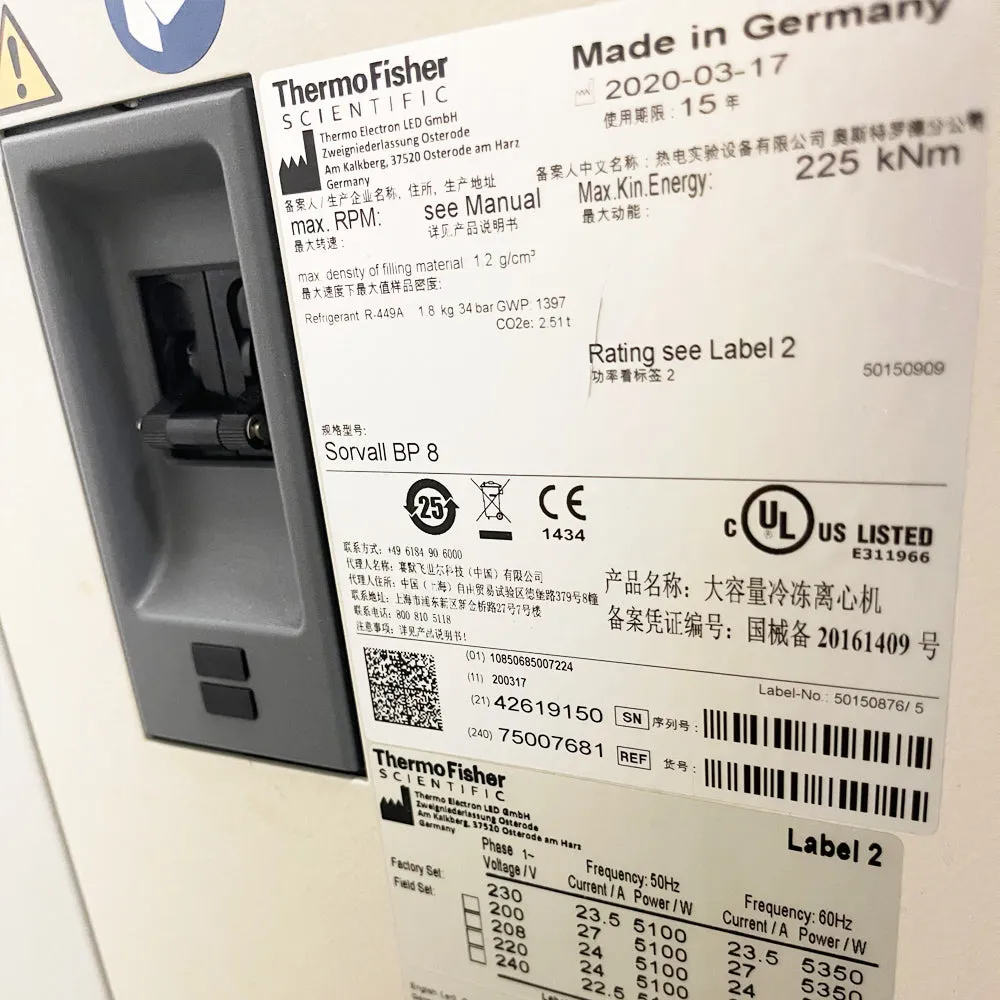 Thermo Sorvall BP 8 Centrifuge with HAEMAFlex 6 Swing Bucket Rotors - 75007681