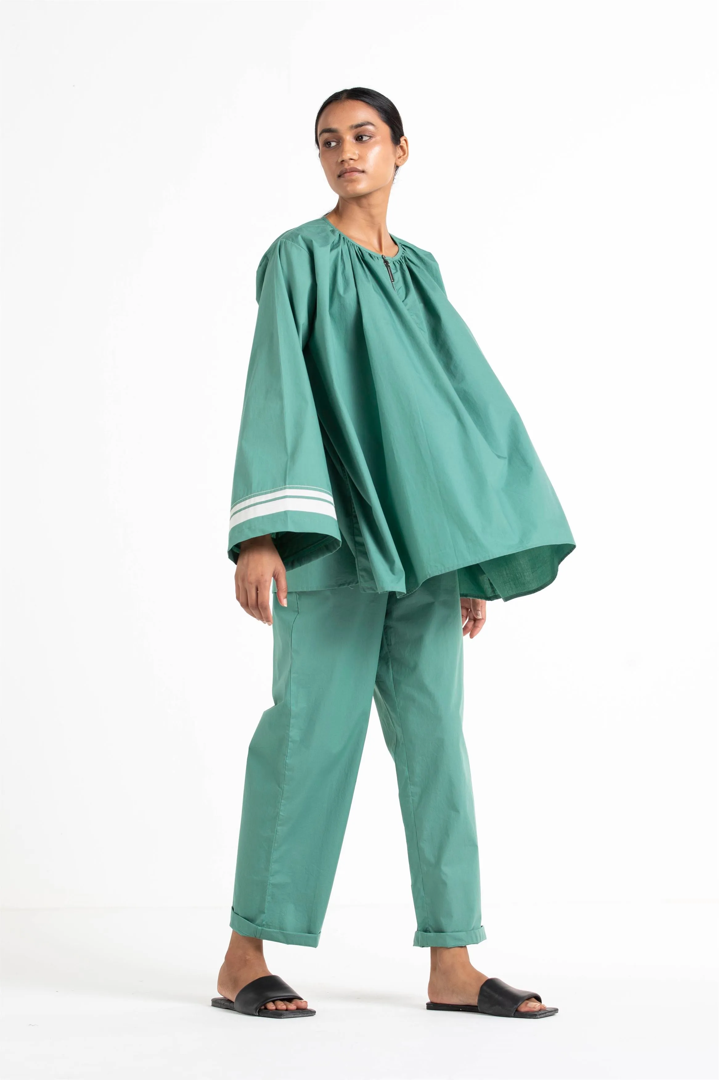 THREE   -   Wide Sleeve Gather Neck Top