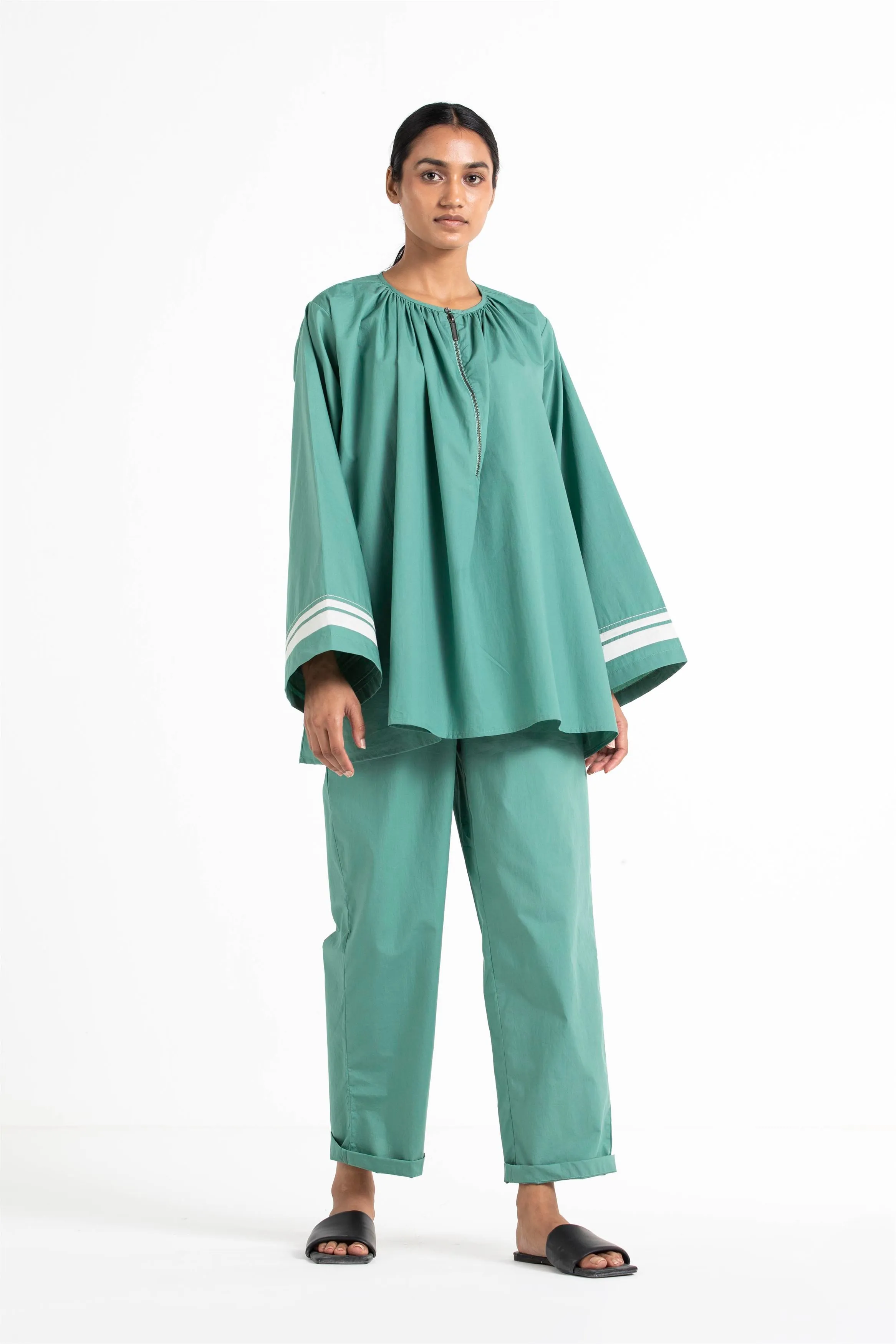 THREE   -   Wide Sleeve Gather Neck Top