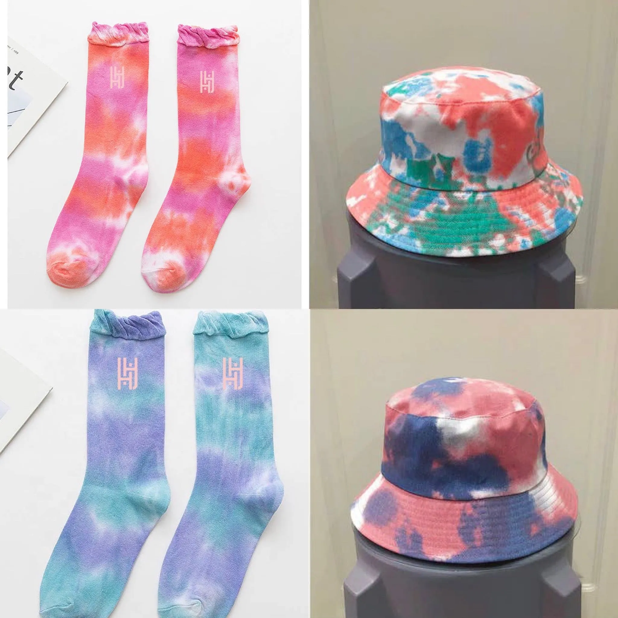 Tie Dye Bucket Hat - Peach/Blue - 100% Cotton