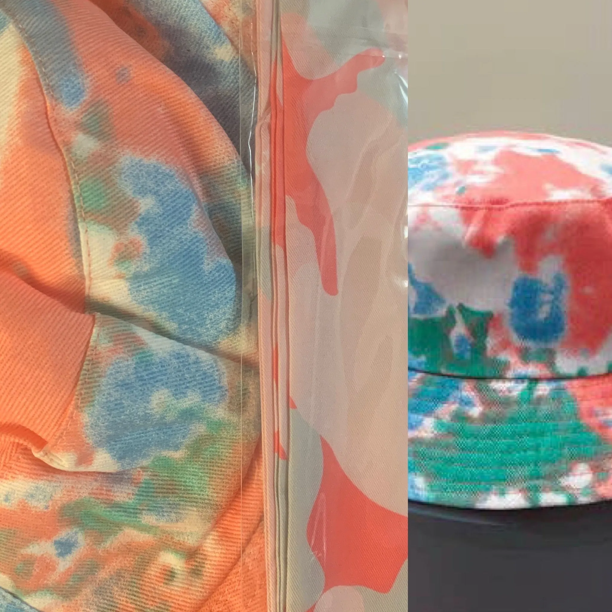Tie Dye Bucket Hat - Peach/Blue - 100% Cotton