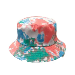 Tie Dye Bucket Hat - Peach/Blue - 100% Cotton
