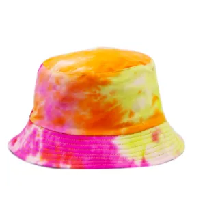 Tie Dye Bucket Hat - Pink/Yellow - 100% Cotton
