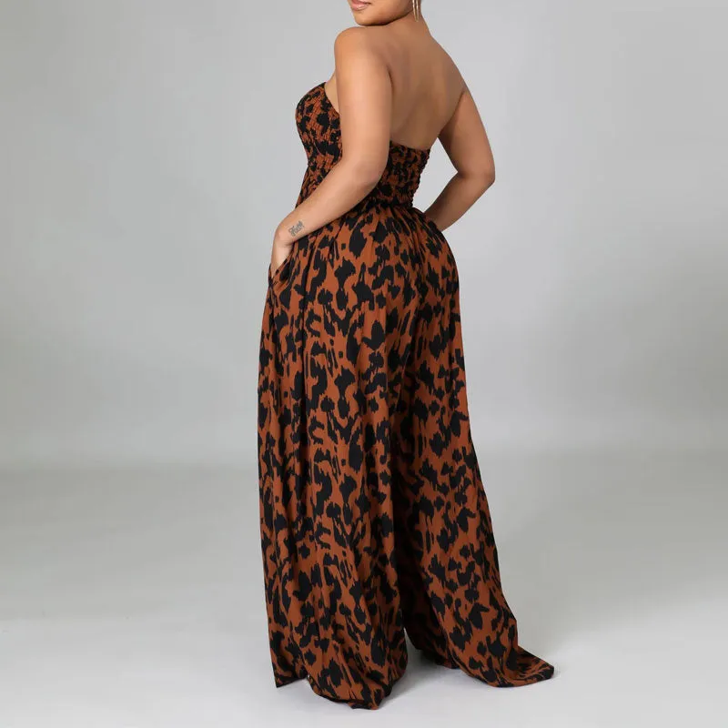 Tie Dye Print Off Shoulder Wide Leg Jumpsuit