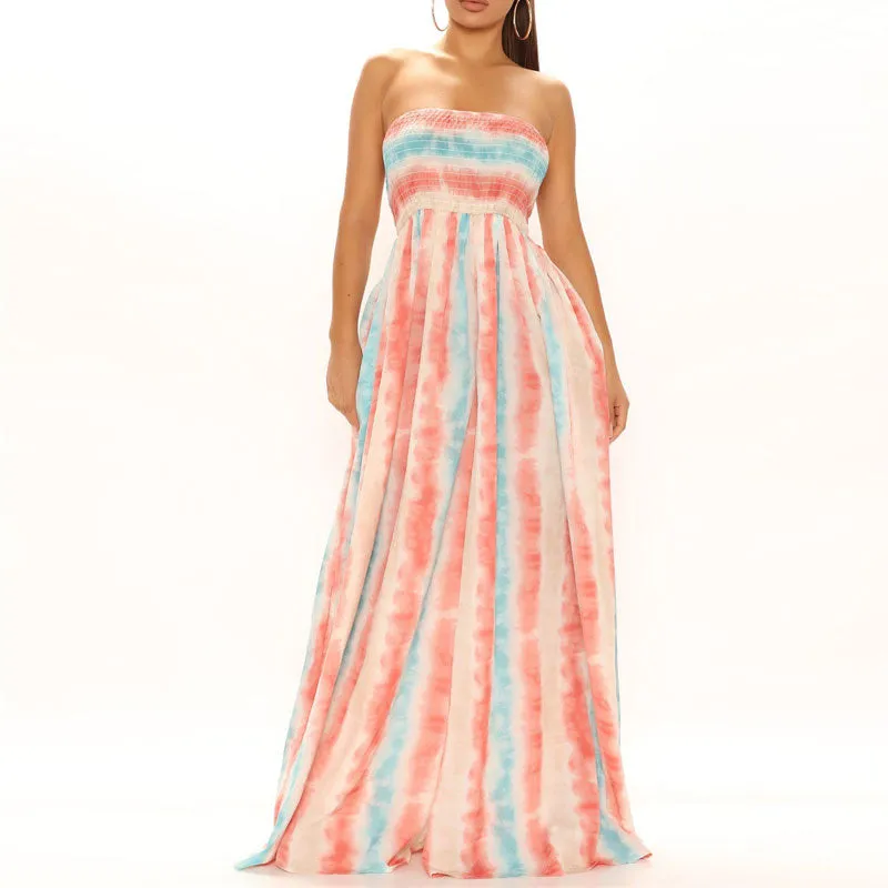 Tie Dye Print Off Shoulder Wide Leg Jumpsuit