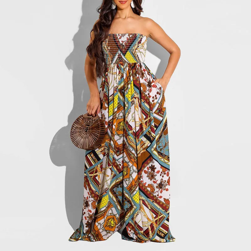 Tie Dye Print Off Shoulder Wide Leg Jumpsuit