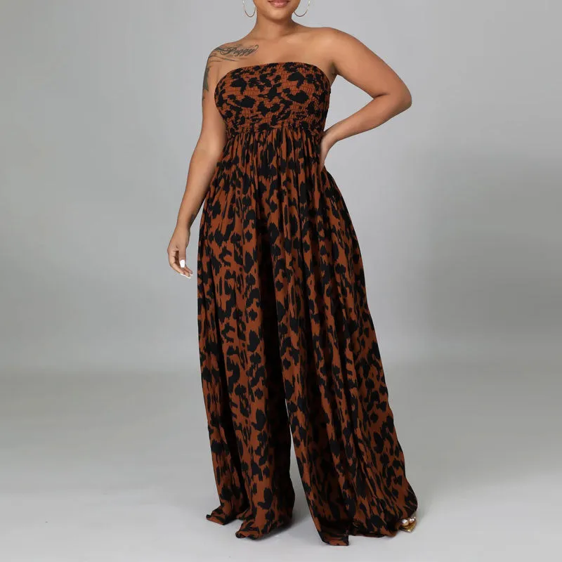 Tie Dye Print Off Shoulder Wide Leg Jumpsuit