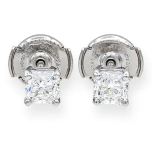 Tiffany & Co. Platinum Lucida Diamond Stud Earrings .90 cts TW G-H VVS