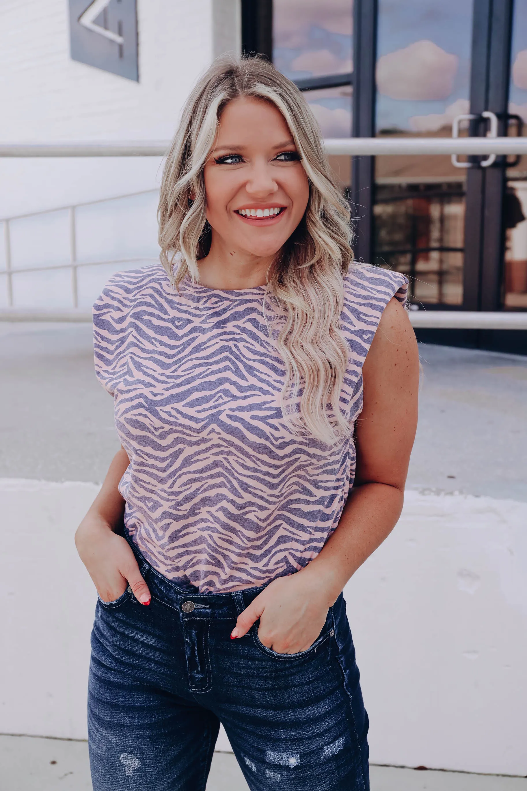 Tiger Stripes Padded Shoulder Top