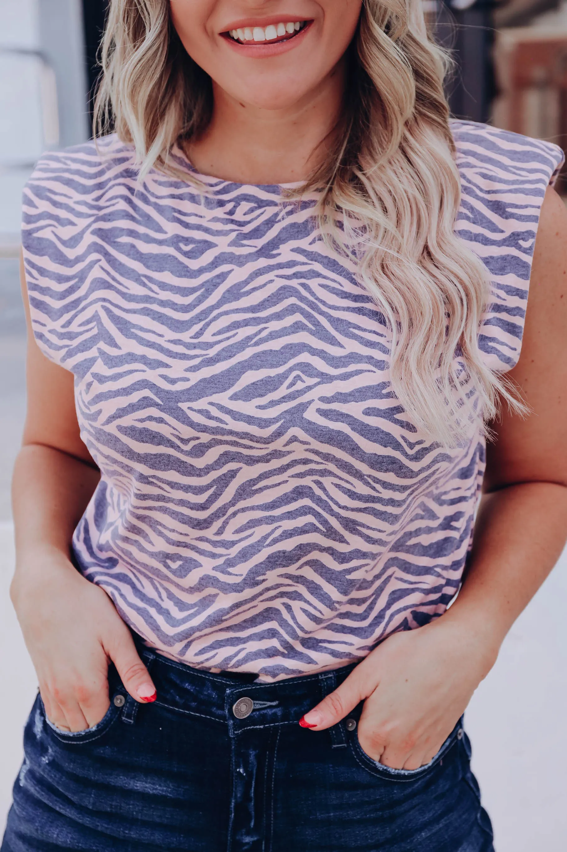 Tiger Stripes Padded Shoulder Top