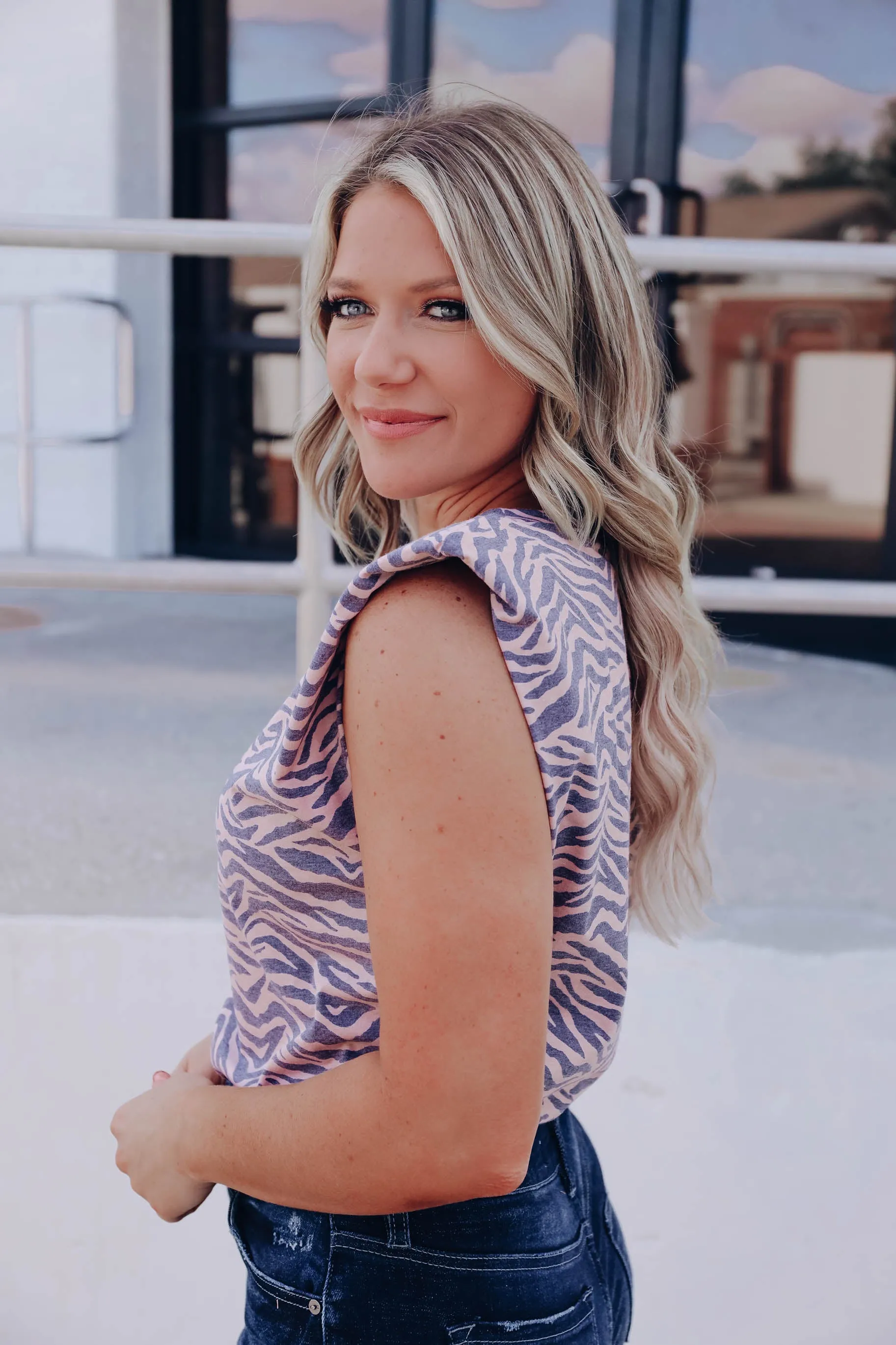 Tiger Stripes Padded Shoulder Top