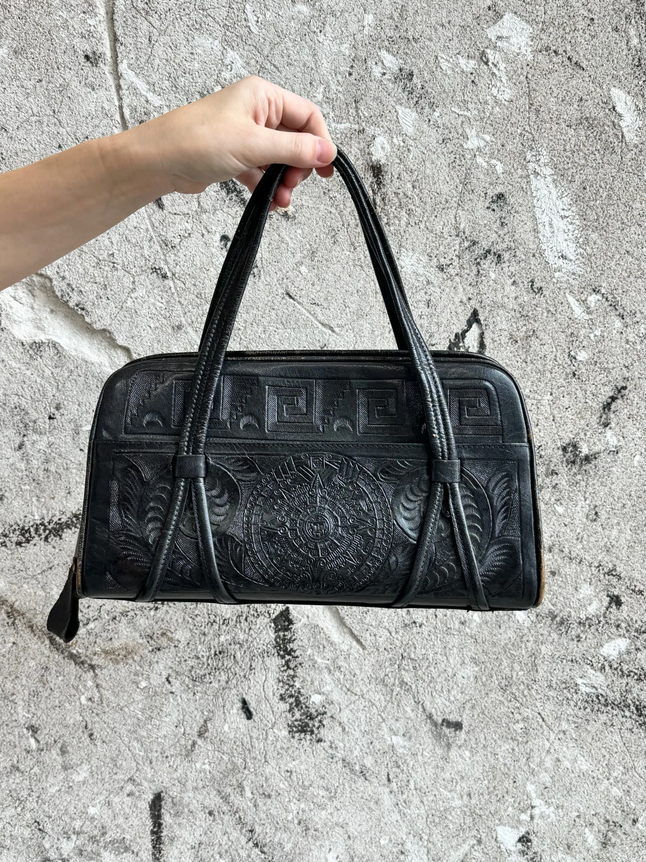 tooled leather vintage handbag