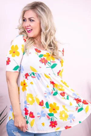 Total Crush Beige/Multi Color Floral Babydoll Top - T9458BG