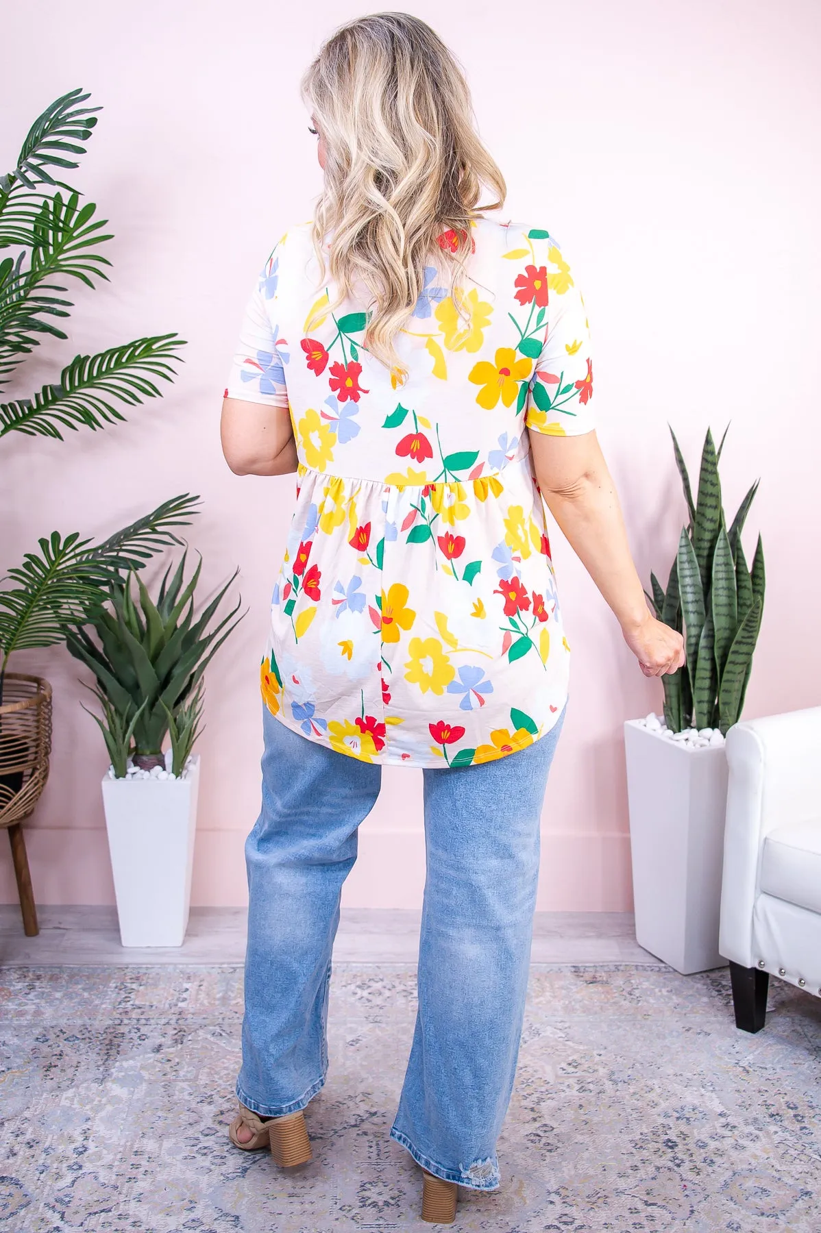 Total Crush Beige/Multi Color Floral Babydoll Top - T9458BG
