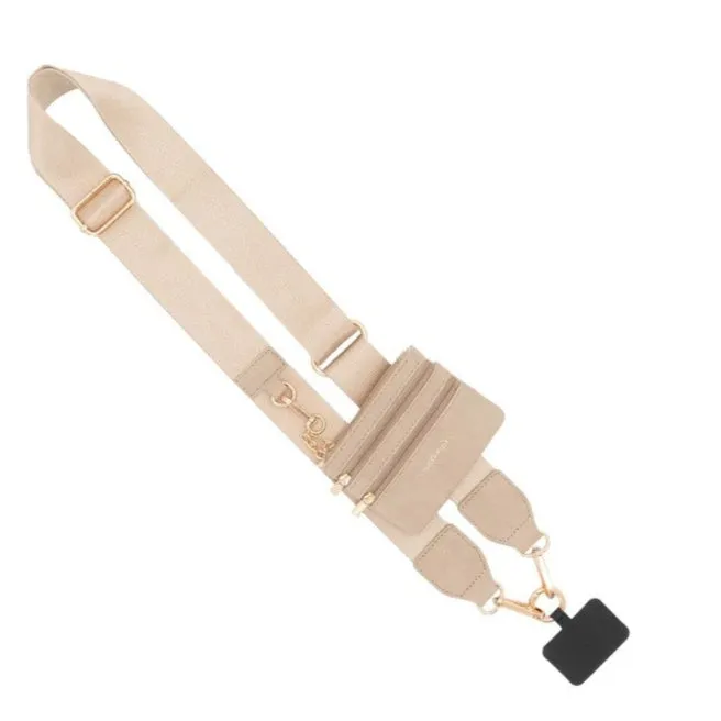 Touch Screen Purse -CLIP & GO PHONE LANYARD-CAMEL WITH GOLD