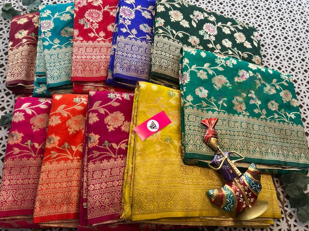 Traditional Zari Design Georgette Silk Sarees with Beautiful Colors