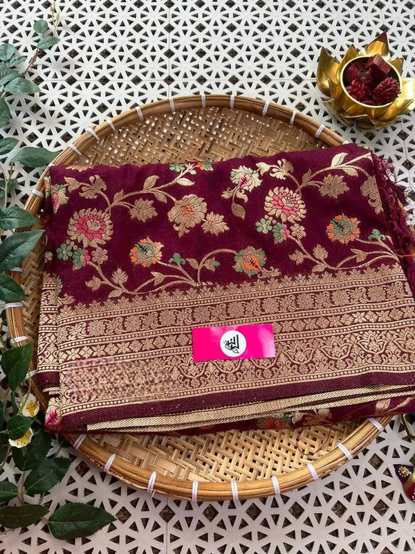 Traditional Zari Design Georgette Silk Sarees with Beautiful Colors