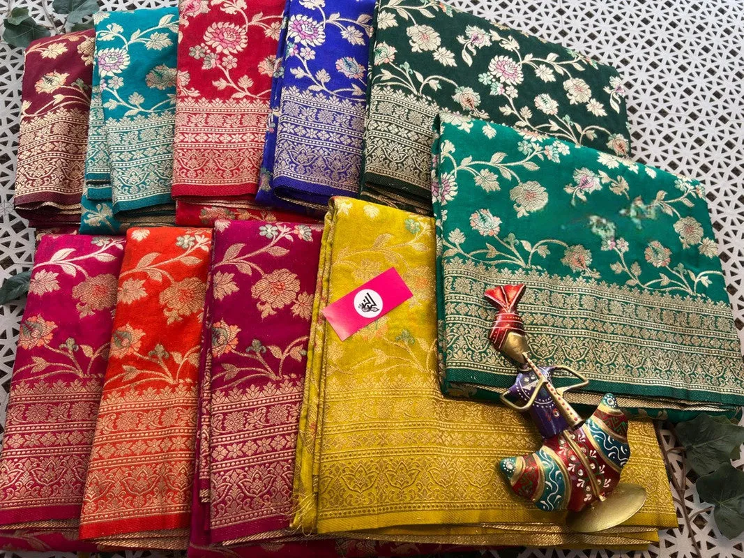 Traditional Zari Design Georgette Silk Sarees with Beautiful Colors