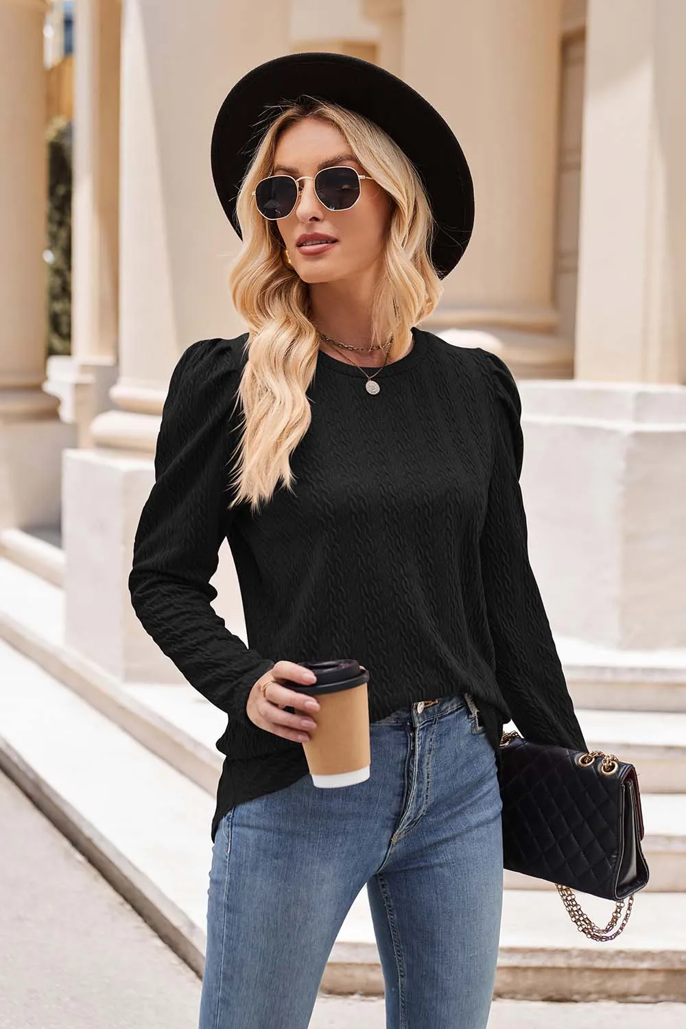 Trina Round Neck Puff Sleeve Blouse